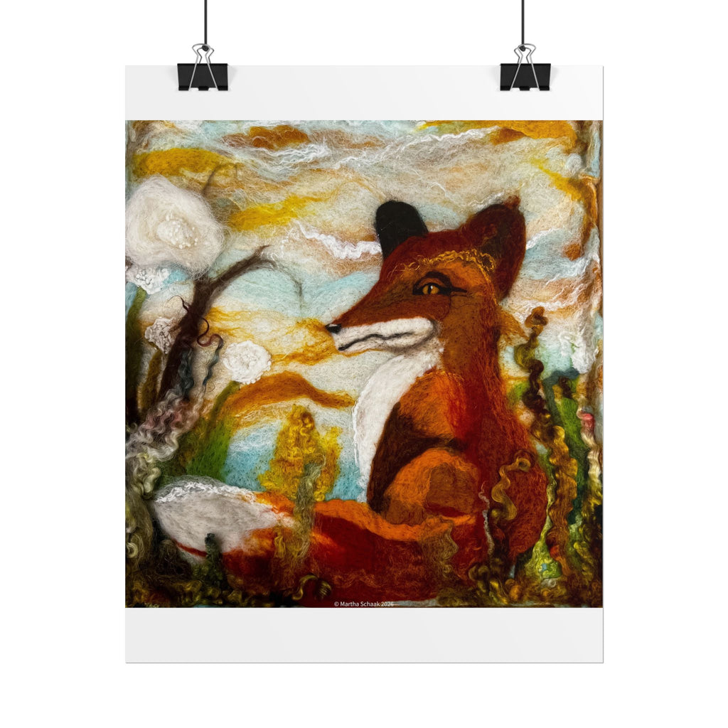 “A Golden Fox Afternoon” print of the original felted 2D fiber painting