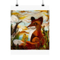 Golden Fox Afternoon art print from original felted wool painting  Matte Vertical Poster | Forest Animal Wall Art