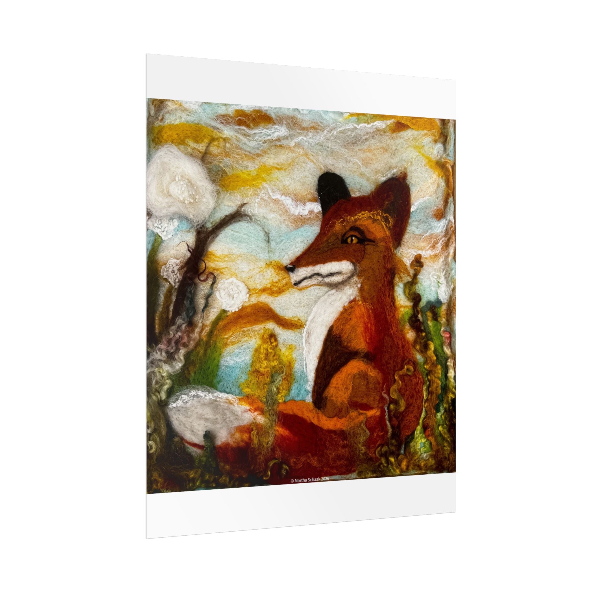 “A Golden Fox Afternoon” print of the original felted 2D fiber painting