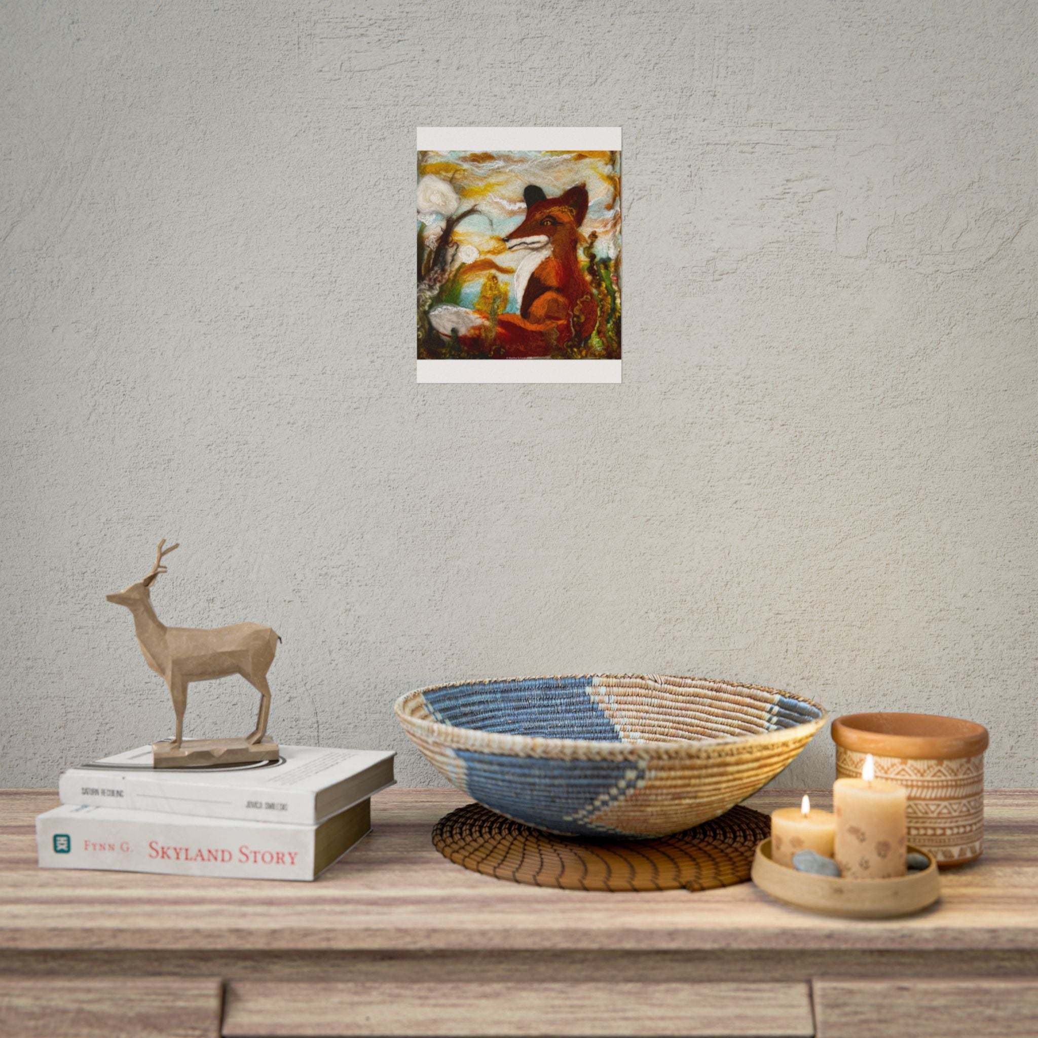 “A Golden Fox Afternoon” print of the original felted 2D fiber painting