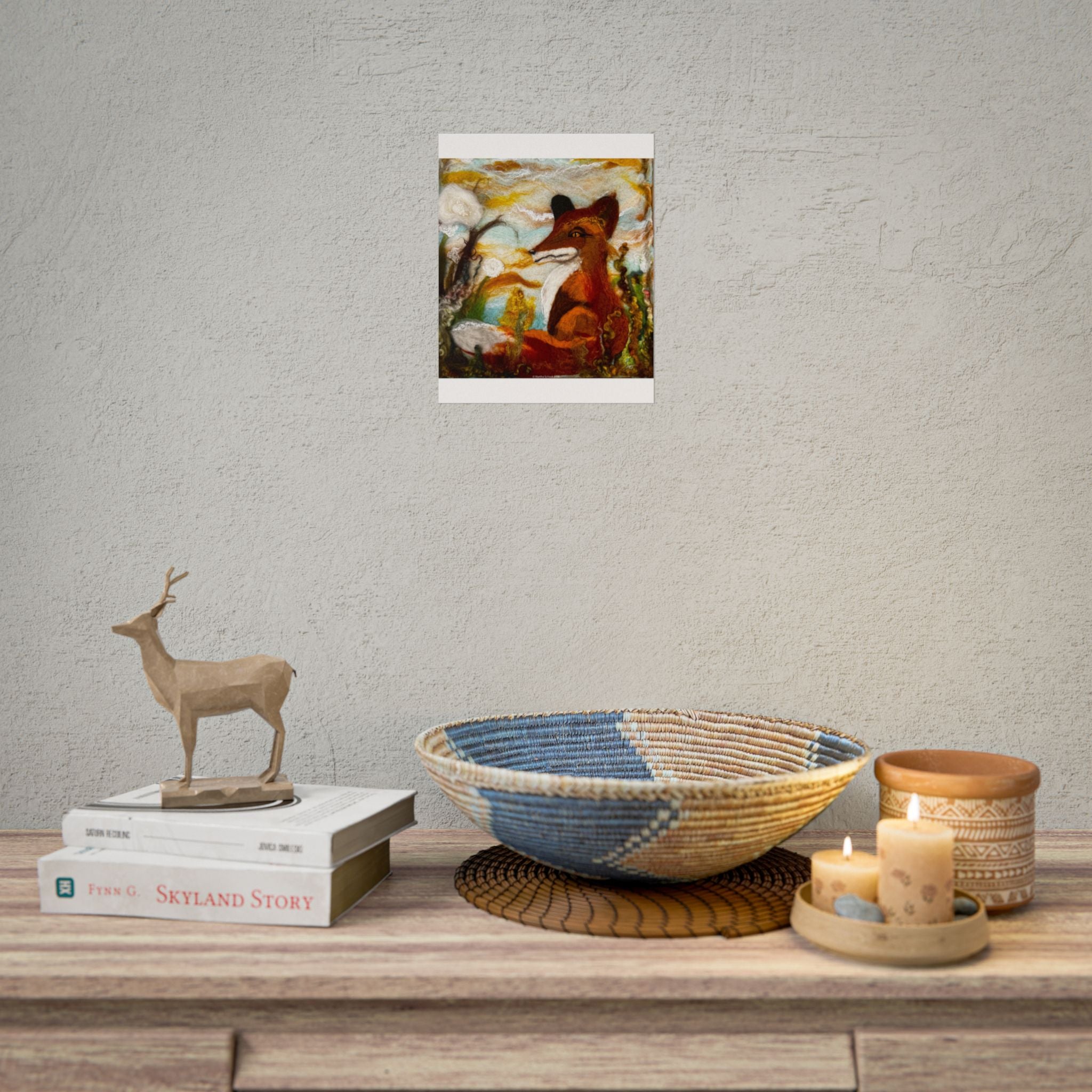 “A Golden Fox Afternoon” print of the original felted 2D fiber painting