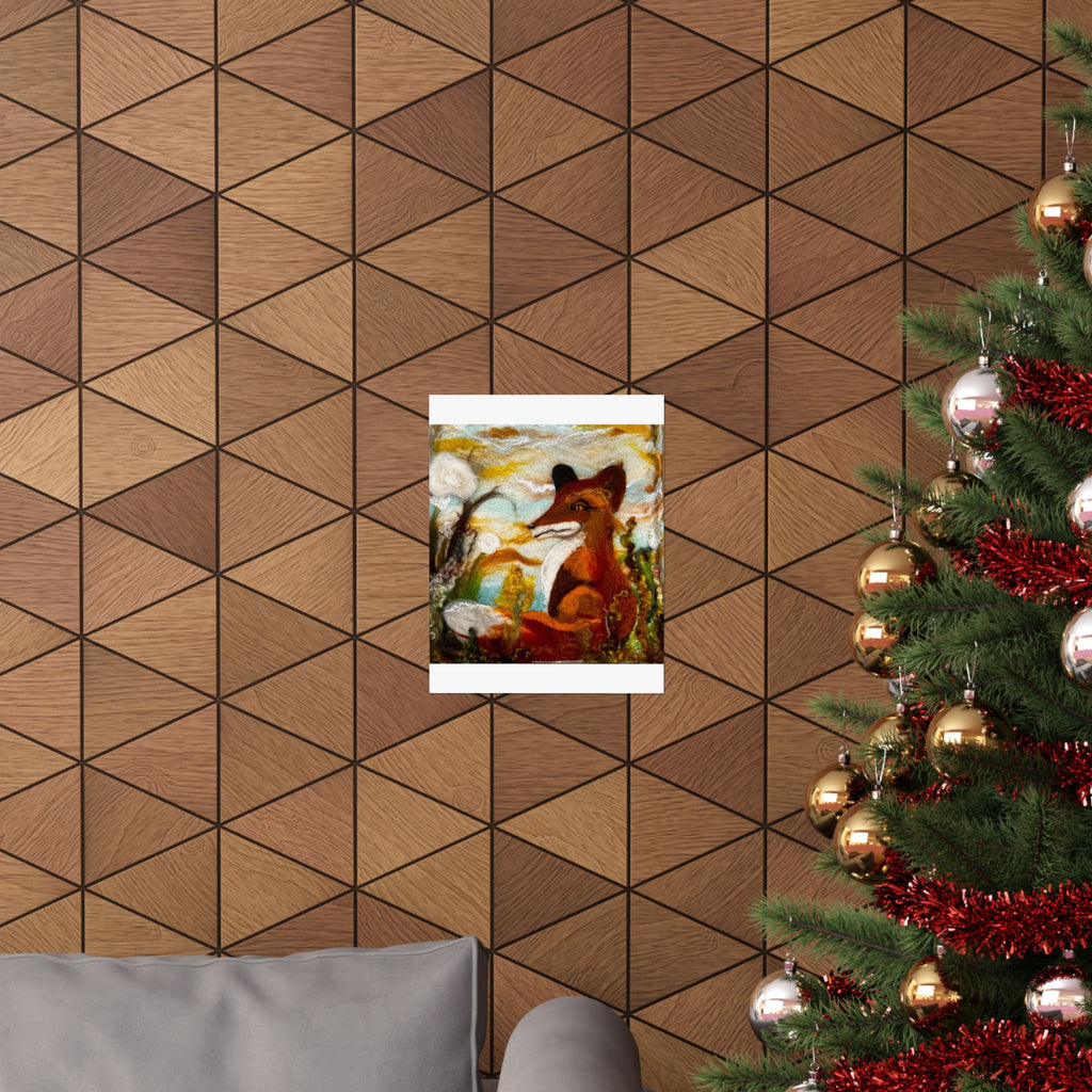 Golden Fox Afternoon art print from original felted wool painting  Matte Vertical Poster | Forest Animal Wall Art
